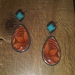 Tooled Turquoise Earrings